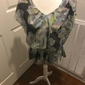 Ann Taylor Loft Gauze Peplum Flutter Cap-Sleeve